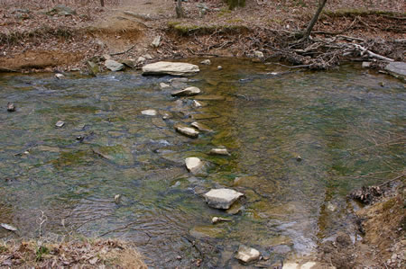 This shows the creek crossing from the other side of the creek.