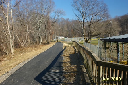 This is a view of the trail as it passes by Byron Ave. Park.