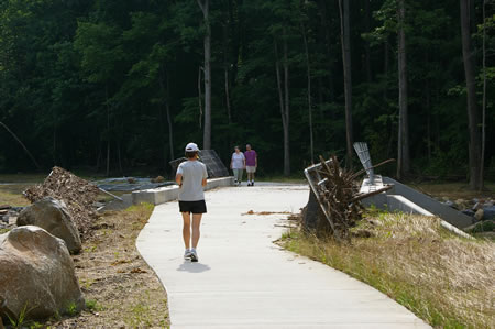 The trail crosses Accotink Creek. The bridge was damaged by record setting rains in June 2006.