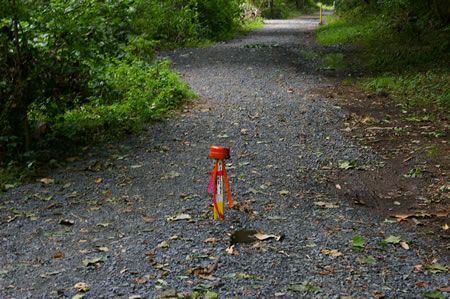Beware of the pipeline marker sticking up in the middle of the trail.