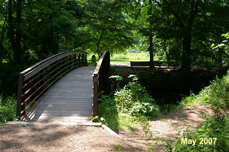 The trail crosses a bridge over Big Rocky Run.