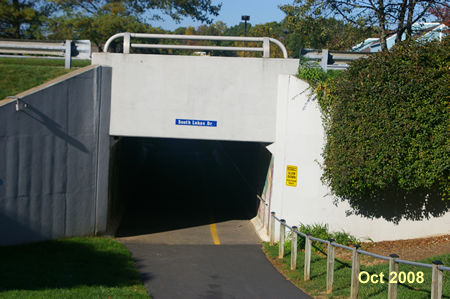 The t rail passes through a tunnel under South Lakes Dr.