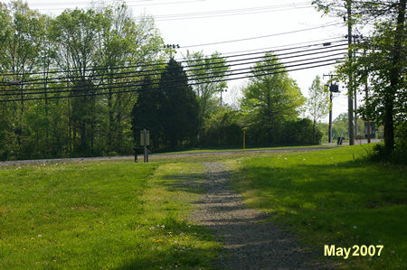 The western portion of the trail ends at Stringfellow Rd. The eastern portion of the trail is on the other side of that road to the left.